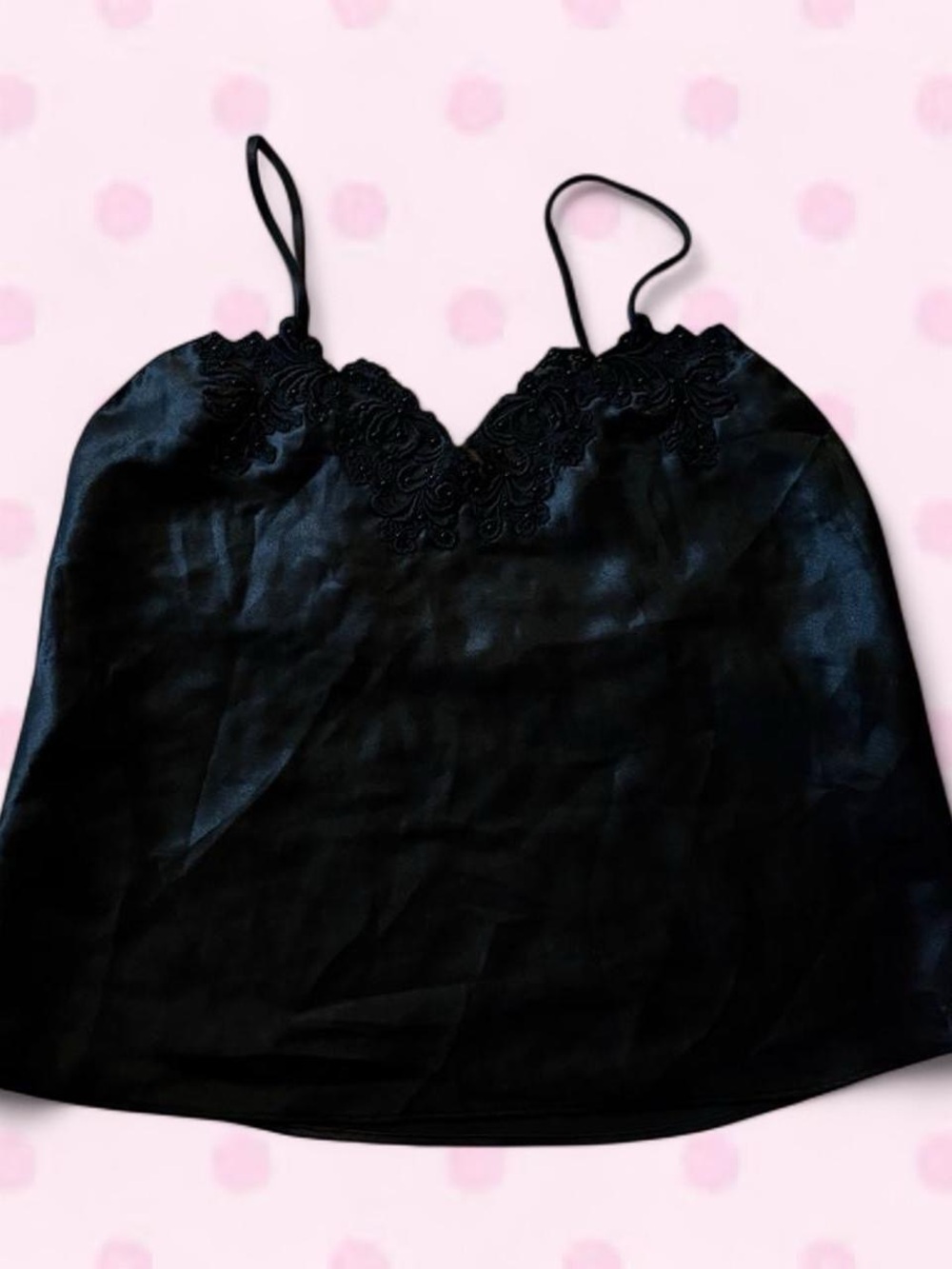 Victoria Secret  Black Lace-Trim Satin Cami Top - Women